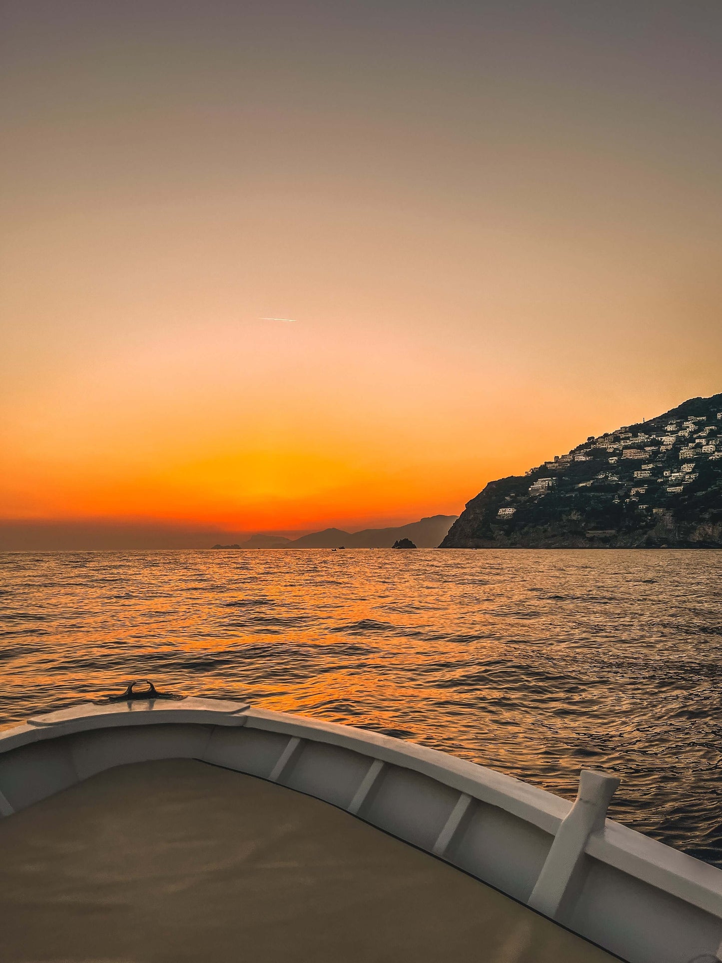 Sunset over Amalfi Coast captured from a boat, framed in 100% pinewood with shatter-proof plexiglass, perfect fine art or semi-glossy paper print